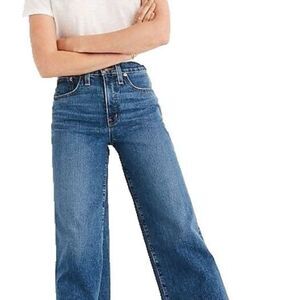 Madewell Wide-Leg Crop Jeans Medium Finney Wash Size 31 Raw Hem Light Distress